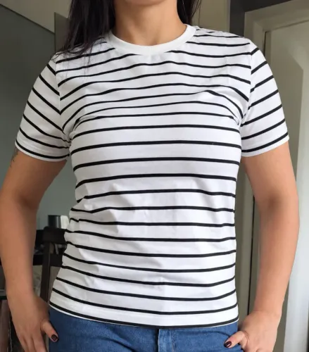 Kit 2, Blusas Femininas, Listradas, Algodão, Casual e Manga Curta