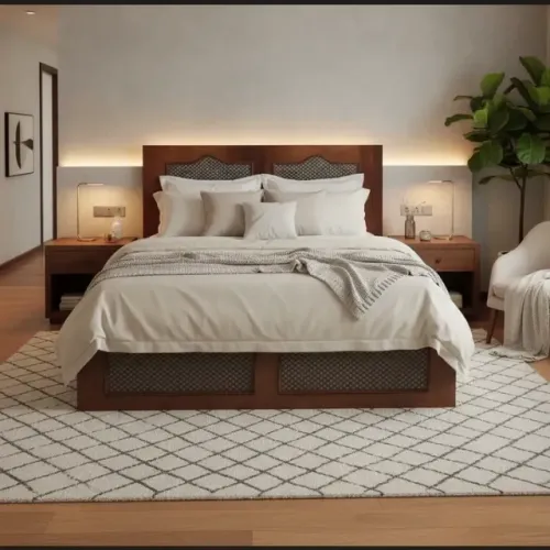 Cama De Casal De Madeira Mdf 165x195cm Cabeceira 91cm Altura (Usado)