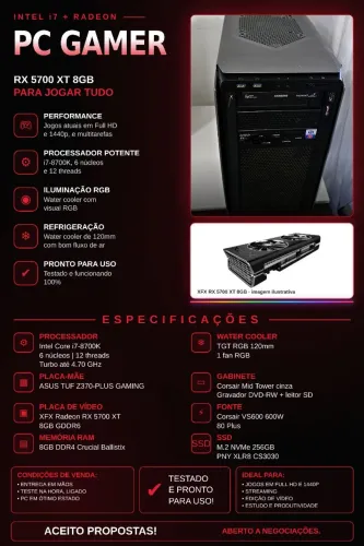 Gabinete Corsair Gamer Intel i7 8700K RX 5700XT
