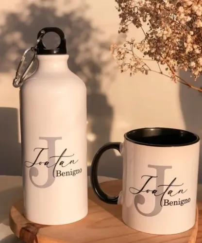 Kit caneca e garrafa de alumínio 500 ml - Personalizados