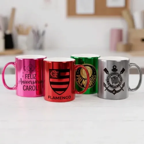 Caneca Metalizada Espelhada Personalizada Times e Fotos