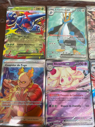 Lote 8 Cartas Pokémon TCG - Mega ex, Full Art e Raras (Lucario, Heracross, Empoleon)