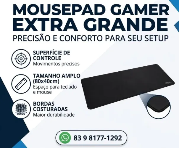 Mousepad 80x40cm Gamer Preto