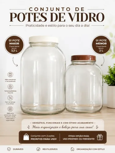 Conjunto com dois potes de vidro grosso, resistente!