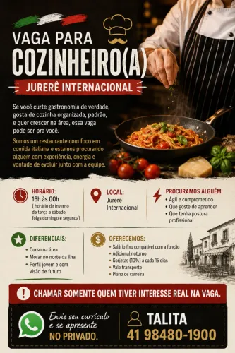 COZINHEIRO (A) COM EXPERIENCIA