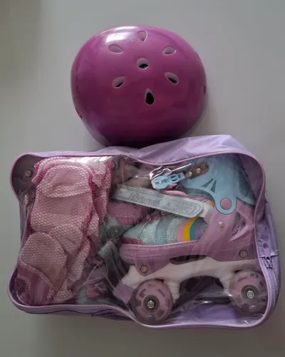 Patins infantil quad rodas LED kit segurança