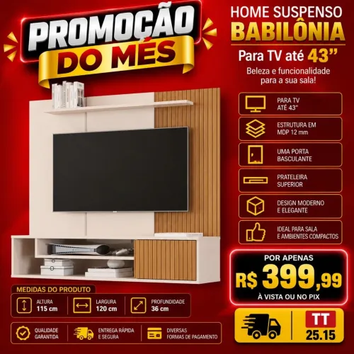 ? 399,99 - home / painel ripado babilônia tv até 43 polegadas - direto de fábrica novo