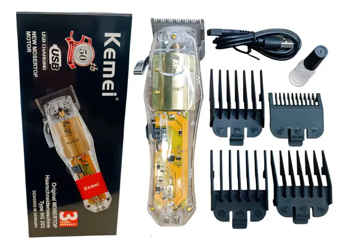 Cortador De Cabelo Aparador De Pelos Kemei Kit Barbeiro Cor Branco