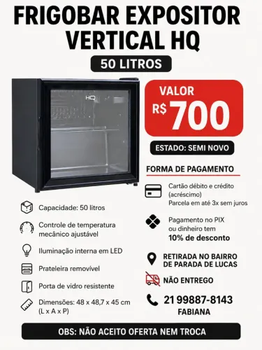 Frigobar expositor 50 lt Hp