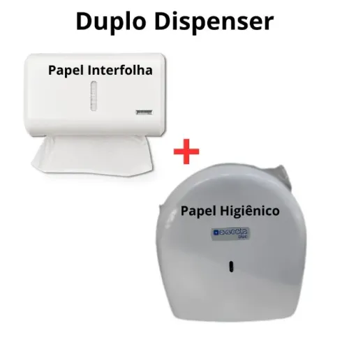 Dois ispensers, para papel Interfolha e Higiênico