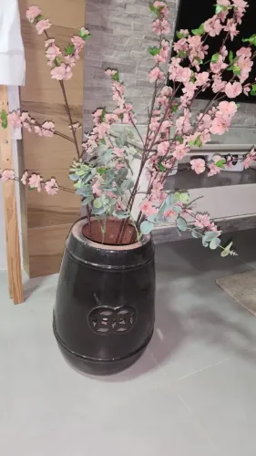 Vaso Decorativo Grande - Cerâmica - Estilo Oriental