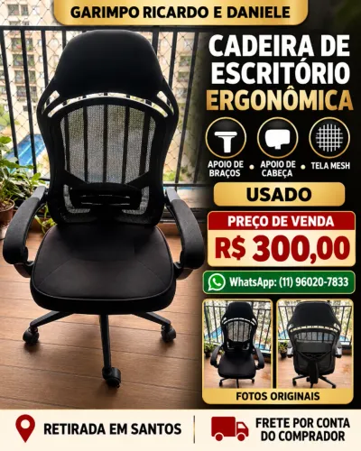 Cadeira de Escritório Ergonômica com Braços e Apoio de Cabeça