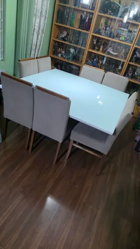 Mesa de Jantar Quadrada 1,50 x 1,50 Tampo em vidro 8 lugares