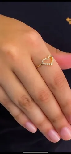 Anel feminino de ouro18k coração vazado 