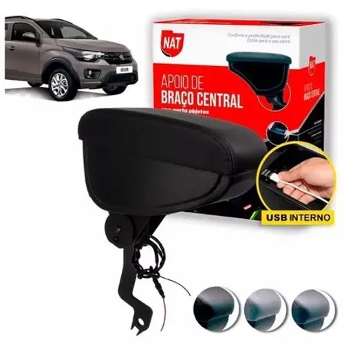 Apoio de Braço Fiat Mobi / Uno 2011 à 2020 - Preto C/ Linha Prata N200718