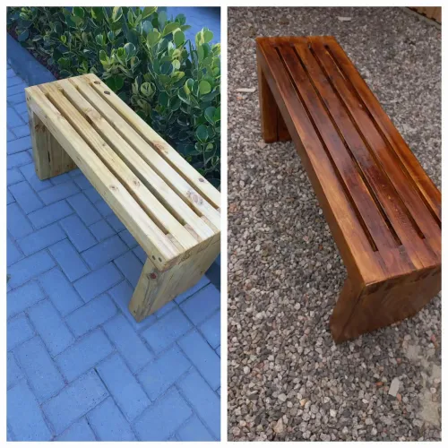 Banco de madeira rústico.