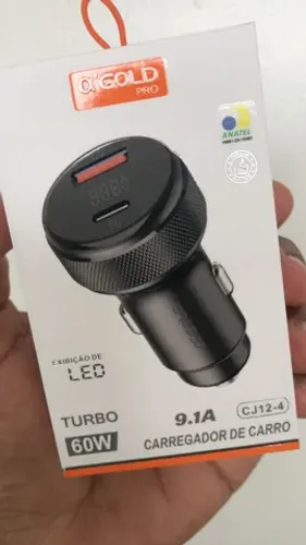 Carregador Veicular Turbo Power 60w Tipo-C/USB Novo - Garantia 
