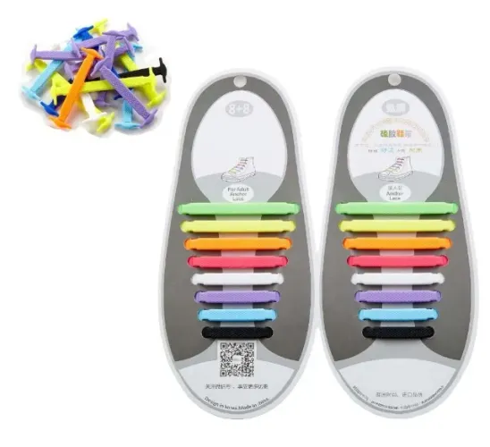 Kit 16 Cadarços silicone Elástico p/ Um Par De Tênis Infantil Criança Adolescente Adulto