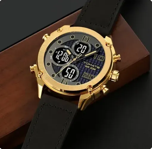 Relógio De Pulso luxo Com Mostrador Grande , Pulseira Couro  , Display Duplo MTX-019