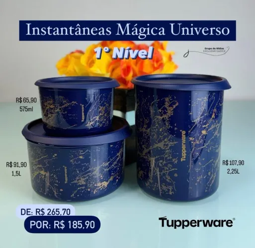Kit 3 potes Tupperware Mágica Universo