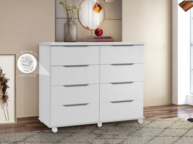 Cômoda Athenas 8 gavetas - Branca l4 100%MDF