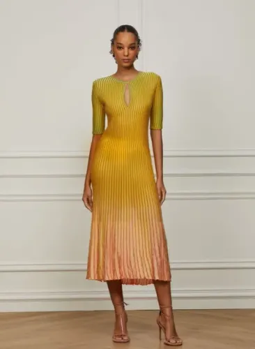 Vestido Animale Longo Com Decote Gota De Tricot Canelado