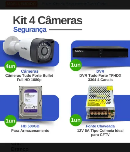 Kit completo 4 câmeras de segurança
