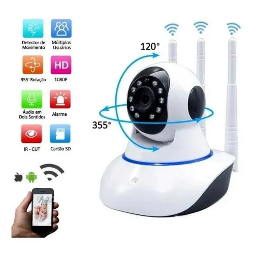 Camera Ip Wifi Segurança 3 Antenas Visão Noturna Com Voz