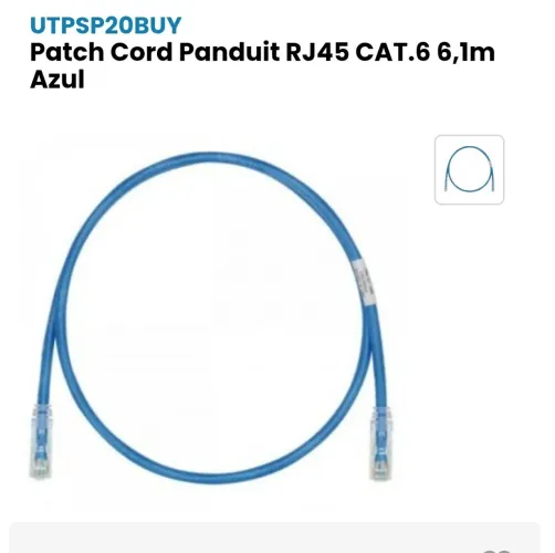 PATCH CORD Cabo de Rede RJ45 CAT.6 Panduit 6,1m Azul - UTPSP20BUY