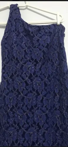 Vestido de Festa Bordado Renda Azul-Marinho