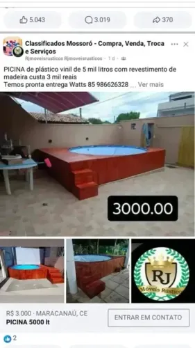 Piscina 5 mil litros com revestimento de madeira