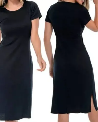 Black Friday Vestido Canelado com Fendas nas Laterais