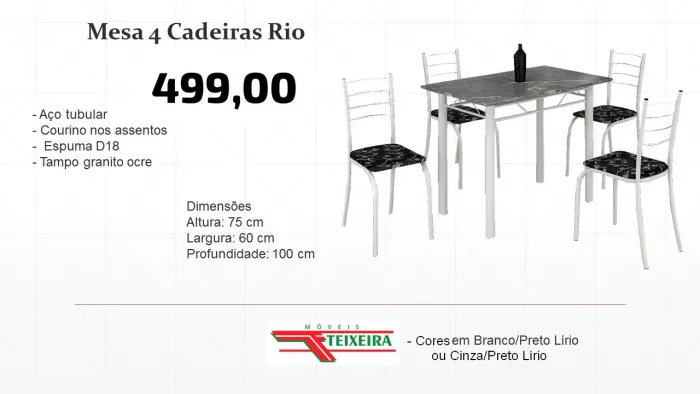 Mesa 4 Cadeiras Rio 100x60 granito / ENTREGA HOJE !!! FRETE GRÁTIS