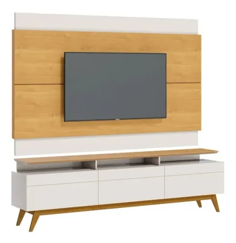 Rack com Painel Classic +3g 2.2 e Aparador Classic Ad 1.13 Nature/Off White - Imcal Móveis