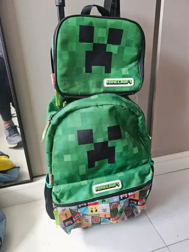 Mochila escolar Minecraft de rodinhas  + lancheira