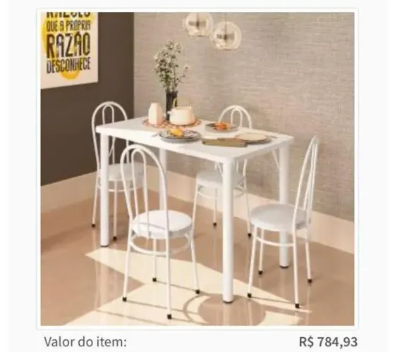 Conjunto de Mesa de Cozinha com 4 Lugares Roma Branco