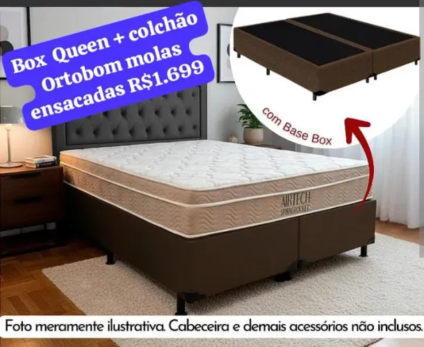 Base Queen + colchão Ortobom molas ensacadas 
