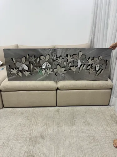 Quadro Painel Holográfico com Flores 3D Alumínio Escovado