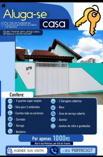 Casa para alugar por trás do hospital de Trauma R$1000.000 com calção whats *