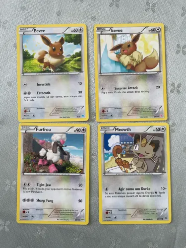 Carta pokemon eevee, meowth e furfrou