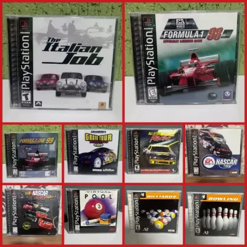 10 jogos originais de PS1: F1/Nascar/sinuca e outros (preços na descrição)