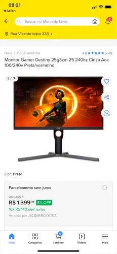 Monitor Gamer Destiny 240 hz