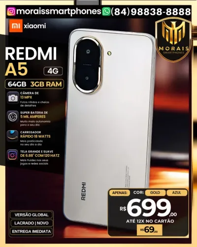 Redmi A5 - Gold, Azul - 64GB | 4GB RAM - LACRADO NOVO | ENTREGA IMEDIATA |