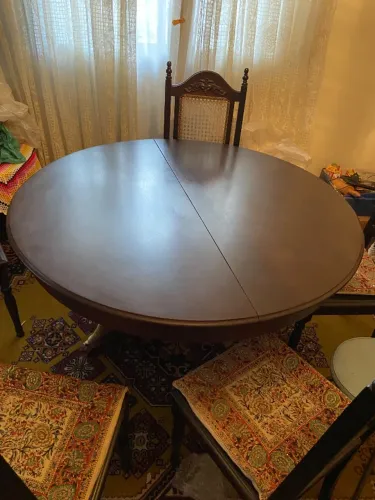 Mesa de jantar redonda com extensão 6 cadeiras 