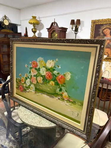 Quadro Grande do Renomado Pintor J. Fernandes óleo sobre tela temática de rosas