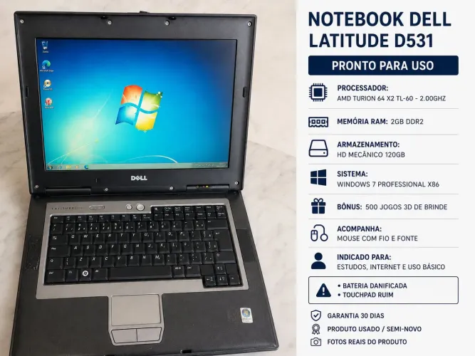 DELL LATITUDE D531 - AMD TURION X2 - 2GB RAM - WINDOWS 7