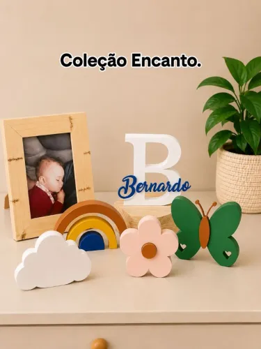 Kit Decoração Quarto Infantil Personalizado 3D| Letreiro + Nome,  Arco-íris,  Nuvem,  Flor