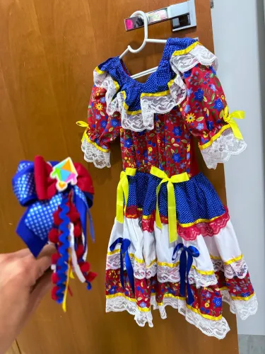 Vestido festa junina 3Anos com Tiara combinando