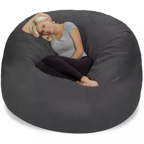 Puff Gigante Redondo 140x80 Em Suede Cinza Sem Enchimento