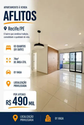 Aflitos | 03 quartos | Lazer | Nascente | R$ 490 mil